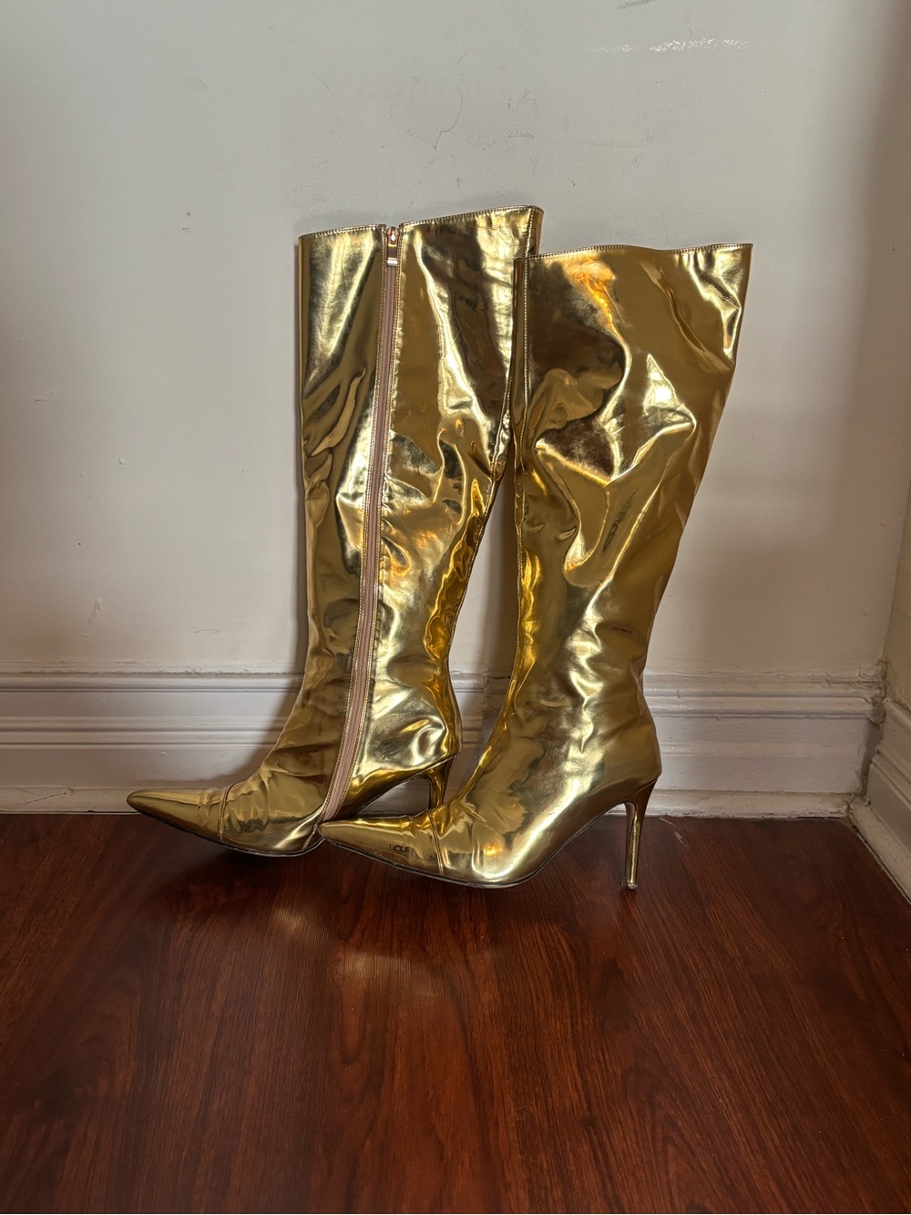 Metallic Gold Knee-High Stiletto Boots | Women’s size 13